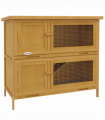 PawHut Double Decker Rabbit Hutch Bunny Cage Pet House Outdoor with Tray, Yellow