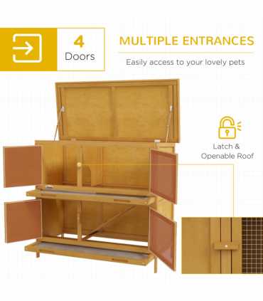 PawHut Double Decker Rabbit Hutch Bunny Cage Pet House Outdoor with Tray, Yellow