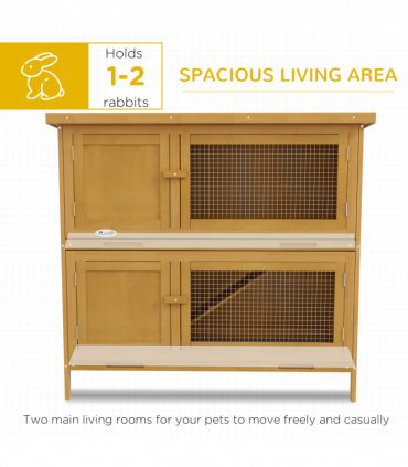 PawHut Double Decker Rabbit Hutch Bunny Cage Pet House Outdoor with Tray, Yellow