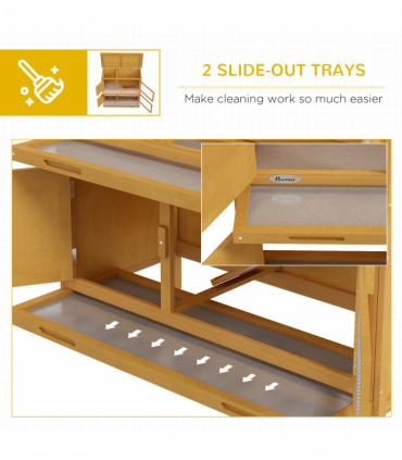 PawHut Double Decker Rabbit Hutch Bunny Cage Pet House Outdoor with Tray, Yellow