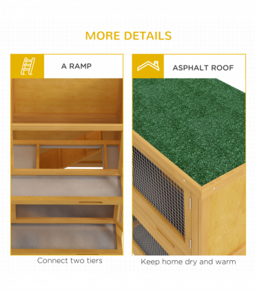 PawHut Double Decker Rabbit Hutch Bunny Cage Pet House Outdoor with Tray, Yellow