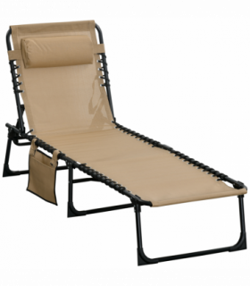 Portable Sun Lounger, Adjustable Backrest PillowBeige