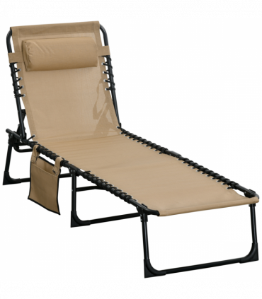 Portable Sun Lounger, Adjustable Backrest PillowBeige