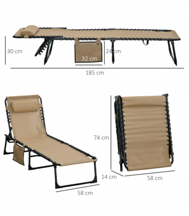 Portable Sun Lounger, Adjustable Backrest PillowBeige