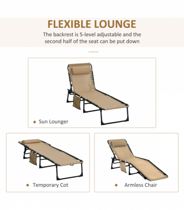 Portable Sun Lounger, Adjustable Backrest PillowBeige