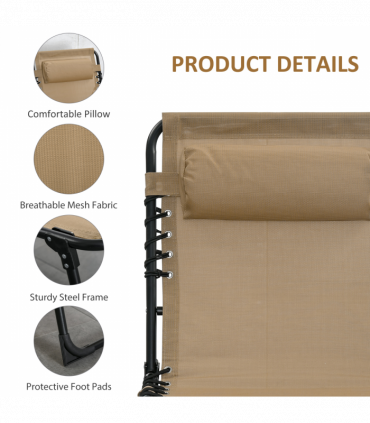 Portable Sun Lounger, Adjustable Backrest PillowBeige