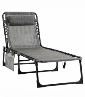 Portable Sun Lounger, Folding Camping  Adjustable , Pillow Grey