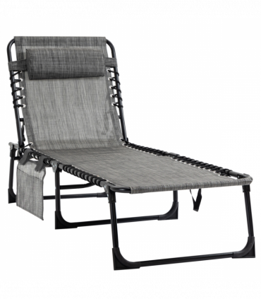 Portable Sun Lounger, Folding Camping  Adjustable , Pillow Grey