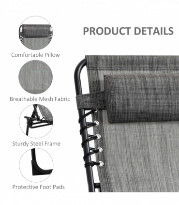 Portable Sun Lounger, Folding Camping  Adjustable , Pillow Grey