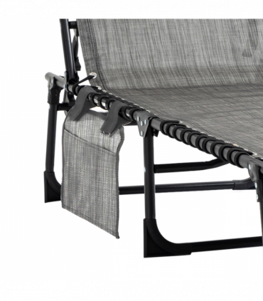 Portable Sun Lounger, Folding Camping  Adjustable , Pillow Grey