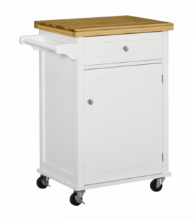 Rolling Kitchen Cart Storage Trolley with Drawer Towel Rail White