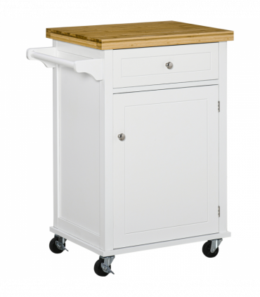 Rolling Kitchen Cart Storage Trolley with Drawer Towel Rail White