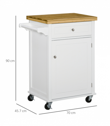 Rolling Kitchen Cart Storage Trolley with Drawer Towel Rail White