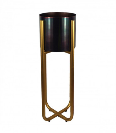 Tall Gold Stand with Iridescent Rainbow Metal Planter 62cm x 18cm