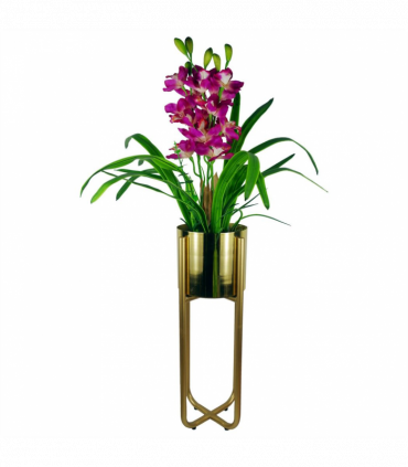 Tall Gold Stand with Iridescent Rainbow Metal Planter 62cm x 18cm