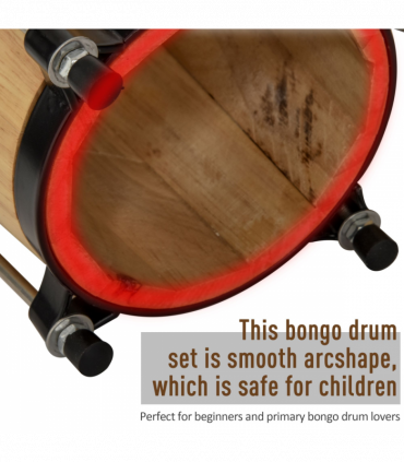 Wooden Bongo Drum Set w/ Sheepskin Drum Head 7.75" & 7" Tuning Wrench HOMCOM