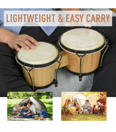 Wooden Bongo Drum Set w/ Sheepskin Drum Head 7.75" & 7" Tuning Wrench HOMCOM