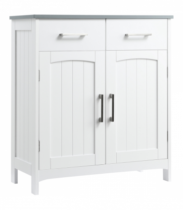 kleankin Freestanding Bathroom Cabinet with 2 Drawers 2 Doors Adjustable Shelf