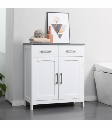 kleankin Freestanding Bathroom Cabinet with 2 Drawers 2 Doors Adjustable Shelf