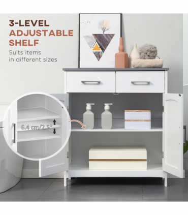 kleankin Freestanding Bathroom Cabinet with 2 Drawers 2 Doors Adjustable Shelf