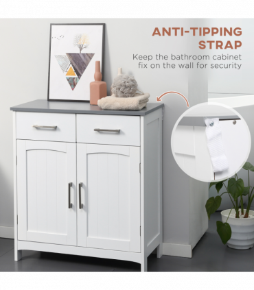 kleankin Freestanding Bathroom Cabinet with 2 Drawers 2 Doors Adjustable Shelf