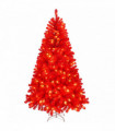6 FT Artificial Christmas Tree with DIY 100 Warm Lights Battery Operated, 750 Branch Tips and Sturdy Metal Stand, Red