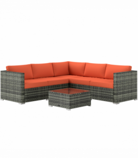 Outsunny 4 Pieces Rattan Garden Furniture Sofa Set with Coffee Table Orange
