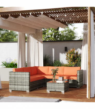 Outsunny 4 Pieces Rattan Garden Furniture Sofa Set with Coffee Table Orange