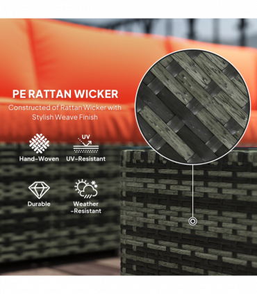 Outsunny 4 Pieces Rattan Garden Furniture Sofa Set with Coffee Table Orange