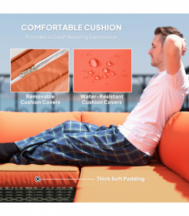 Outsunny 4 Pieces Rattan Garden Furniture Sofa Set with Coffee Table Orange