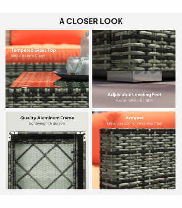 Outsunny 4 Pieces Rattan Garden Furniture Sofa Set with Coffee Table Orange