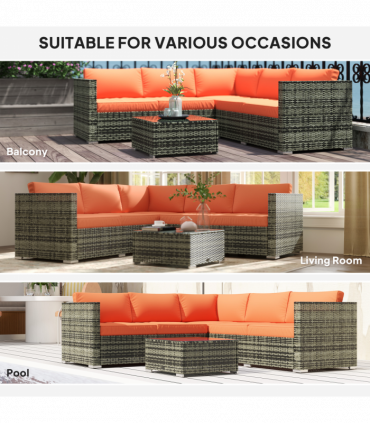 Outsunny 4 Pieces Rattan Garden Furniture Sofa Set with Coffee Table Orange