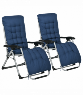 Outsunny 2 PCS Reclining Zero Gravity Chair Folding Lounger Cushion Blue