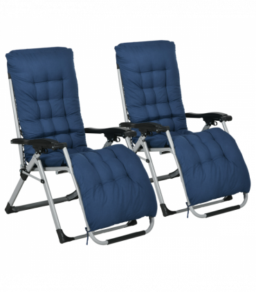 Outsunny 2 PCS Reclining Zero Gravity Chair Folding Lounger Cushion Blue