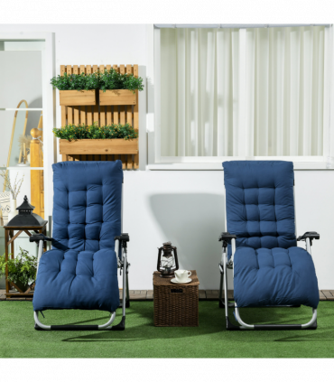 Outsunny 2 PCS Reclining Zero Gravity Chair Folding Lounger Cushion Blue