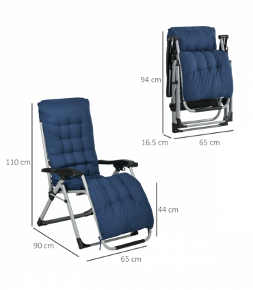 Outsunny 2 PCS Reclining Zero Gravity Chair Folding Lounger Cushion Blue