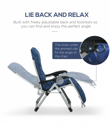 Outsunny 2 PCS Reclining Zero Gravity Chair Folding Lounger Cushion Blue
