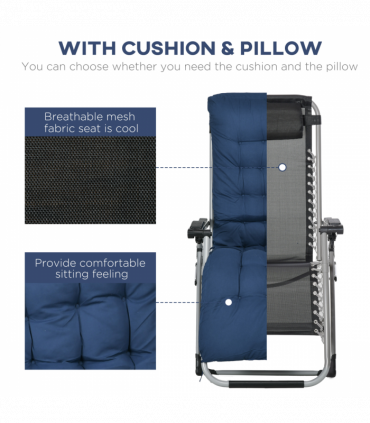 Outsunny 2 PCS Reclining Zero Gravity Chair Folding Lounger Cushion Blue