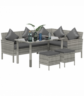 Outsunny 5Pcs Rattan Dining Corner Sofa Set, Garden Furniture Set, Dark Grey