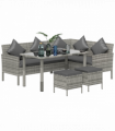 Outsunny 5Pcs Rattan Dining Corner Sofa Set, Garden Furniture Set, Dark Grey