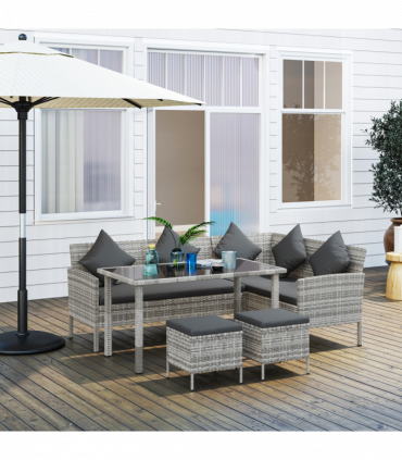 Outsunny 5Pcs Rattan Dining Corner Sofa Set, Garden Furniture Set, Dark Grey