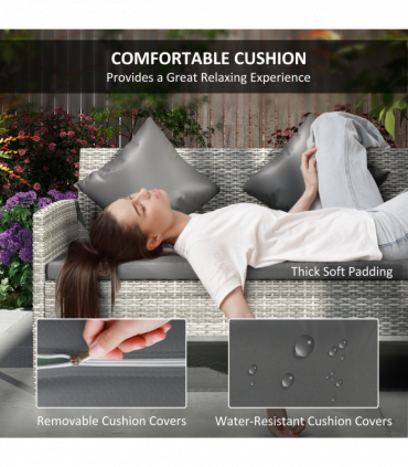 Outsunny 5Pcs Rattan Dining Corner Sofa Set, Garden Furniture Set, Dark Grey