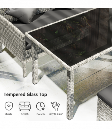 Outsunny 5Pcs Rattan Dining Corner Sofa Set, Garden Furniture Set, Dark Grey