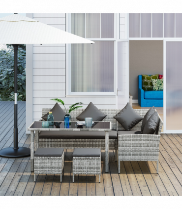 Outsunny 5Pcs Rattan Dining Corner Sofa Set, Garden Furniture Set, Dark Grey