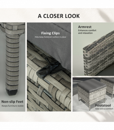 Outsunny 5Pcs Rattan Dining Corner Sofa Set, Garden Furniture Set, Dark Grey