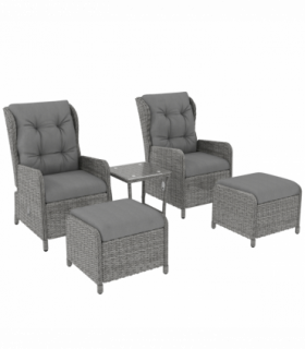 Outsunny Recliner Rattan Garden Furniture w/ Two-tier Table, Light Grey