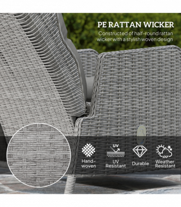 Outsunny Recliner Rattan Garden Furniture w/ Two-tier Table, Light Grey