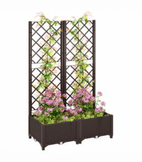 Outsunny Plastic Planter Box with Trellis, Vegetable Planter w/ Drain Plugs