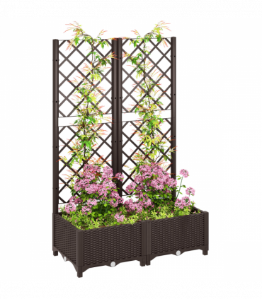 Outsunny Plastic Planter Box with Trellis, Vegetable Planter w/ Drain Plugs