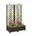Outsunny Plastic Planter Box with Trellis, Vegetable Planter w/ Drain Plugs